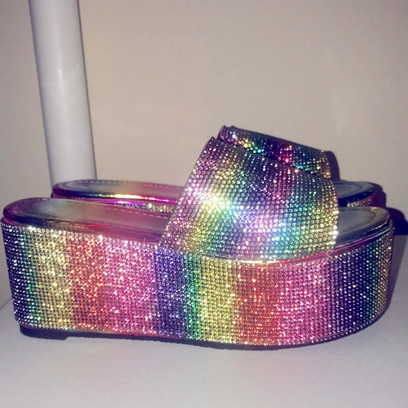 vigo fiore Shoes - rainbow rhinestone sandals platform heel